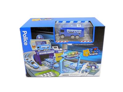 Receive a case simulation scene police parking lot with two cars - OBL740361