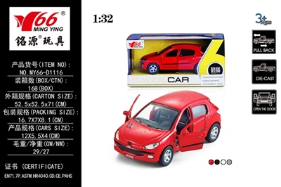 1：32 标致（206）两开门合金回力车1款两色 - OBL745146