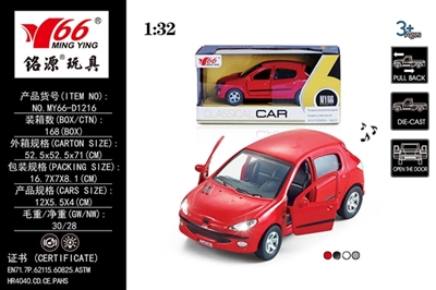 1：32 标致（206）两开门合金回力车带灯光音乐1款两色 - OBL745150