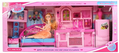 Kitchen series barbie sofa TV refrigerator color charged light music (three lamp) - OBL748405