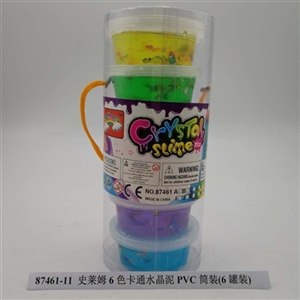 Slime 6 color cartoon crystal mud PVC tube mount (6 cans) - OBL750593