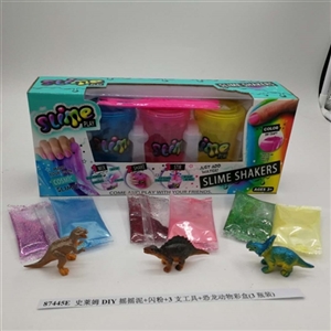 史莱姆DIY摇摇泥+闪粉+3支工具+恐龙动物彩盒(3瓶装) - OBL750685