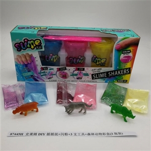 Slime DIY shake flash powder 3 tools mud forest animal color box (3 bottles) - OBL750688