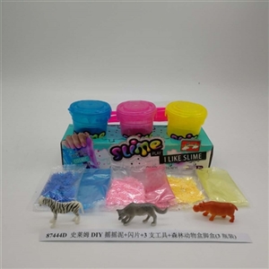 史莱姆DIY摇摇泥+闪片+3支工具+森林动物盒脚盒(3瓶装) - OBL750701