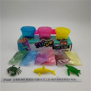 Slime DIY shake flash powder 3 tools mud Marine animals box foot box (3 bottles) - OBL750703