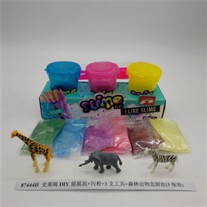 Slime DIY shake flash powder 3 tools mud forest animals box foot box (3 bottles) - OBL750705