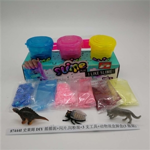 Flash powder mixed slime DIY shake flash mud. 3 tools animal conventional box foot box (3 bottles) - OBL750706