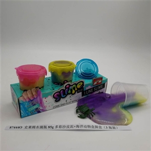 Slime water bottles of 85 g and colorful sand box of foot skin mud sea animals box (3 bottles) - OBL750712