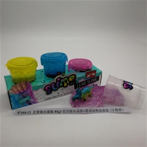 史莱姆水滴瓶85g3色闪烁水晶泥+恐龙动物盒脚盒（3瓶装） - OBL750727