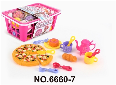 茶具配披萨甜甜圈面包 - OBL756076