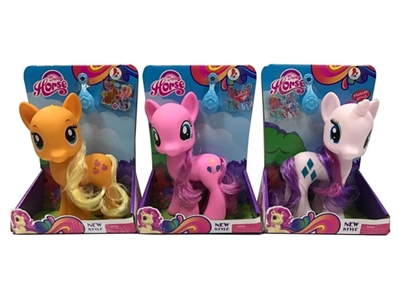 3款搪胶大号梦幻马宝丽带马贴带马梳混装马 - OBL757198