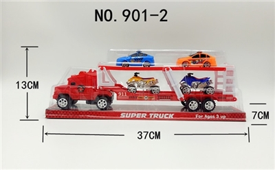 惯性消防拖头车(带灯光.音乐)拖2只沙地车.2只警车(包电） - OBL759879