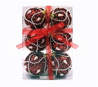 6CM宽红泡沫球加珠串6只装1盒 - OBL770914