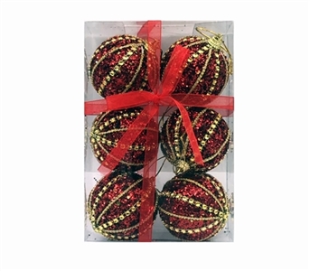 6CM宽红泡沫球加金绳加金珠串6只装1盒 - OBL770916