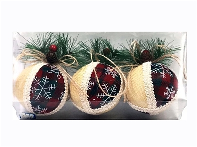 3只装1盒7.7CM宽加绿叶加果子麻布彩球 - OBL770935