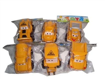卡通工程车6款混装（搪塑软胶+塑料车轮滑行功能）                         1pcs/袋 - OBL774000