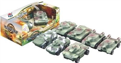 军绿坦克车6款混装（搪塑软胶+塑料车轮滑行功能） 2PCS/盒 - OBL774004