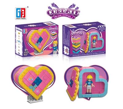 益智积木女孩粉色爱心桃收纳盒（101PCS)可四款混装 - OBL805717