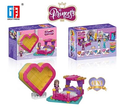 益智积木公主女孩睡床配马克龙爱心桃收纳盒（160PCS) （可4款混装） - OBL805729