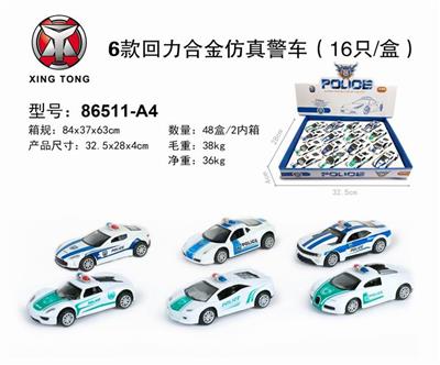 6 back in alloy simulation police car (16 / box) - OBL813894