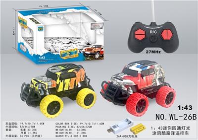 1：43迷你四通灯光涂鸦酷路泽遥控车包电（2AA+USB充电座） - OBL814033