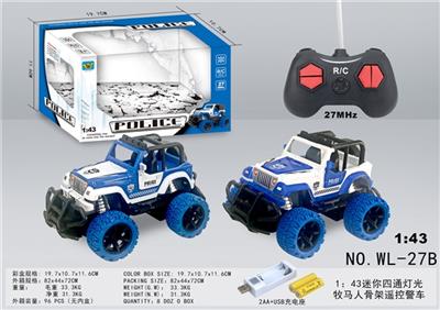 1：43迷你四通灯光牧马人骨架遥控警车包电（2AA+USB充电座） - OBL814035