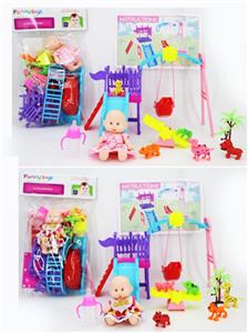 乐园套装配5寸表情娃+奶瓶+5只动物+树（2款混装） - OBL816305