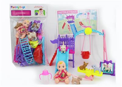 乐园套装配5寸表情娃+奶瓶+5只小狗+宠物秋千 - OBL816307