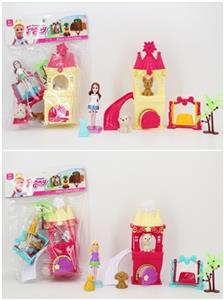 8.4CM迷你实身芭比套装/城堡滑梯+2只小狗（2款混装） - OBL816310