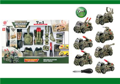 Sliding features diy self-loading building blocks military series set 7 in 1 desert color - OBL820012
