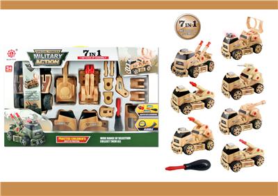 SLIDING FUNCTION DIY SELF-LOADING BUILDING BLOCKS MILITARY SERIES SET WITH LIGHTING MUSIC ENGINEERING LIGHTS 7IN 1 DESERT COLOR - OBL820020