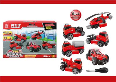 滑行功能DIY自装积木消防救援套装带灯光音乐警灯                6 in 1 - OBL820037