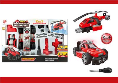 滑行功能DIY自装积木消防救援套装带灯光音乐警灯   2 in 1 - OBL820040