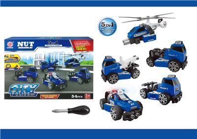 惯性功能DIY自装积木城市警察套装带灯光音乐警灯         5 in 1 - OBL820041