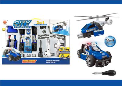 惯性功能DIY自装积木城市警察套装带灯光音乐警灯   2 in 1 - OBL820044