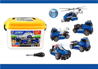 滑行功能DIY自装积木城市警察套装带灯光音乐警灯         5 in 1 - OBL820054