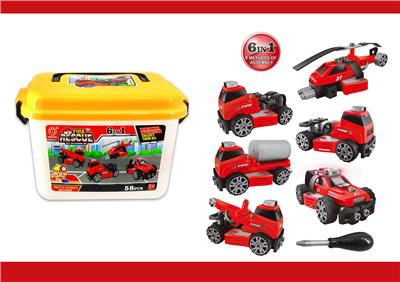 滑行功能DIY自装积木消防救援套装带灯光音乐警灯                6 in 1 - OBL820055