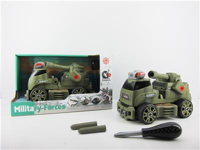 滑行功能带灯光音乐+弹射DIY自装积木军事系列坦克炮运输车（不带人物） - OBL820138
