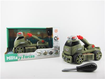 滑行功能带灯光音乐DIY自装积木军事系列单排双火箭炮运输车（不带人物） - OBL820143