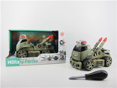 滑行功能带灯光音乐DIY自装积木军事系列双排火箭炮运输车（不带人物） - OBL820145