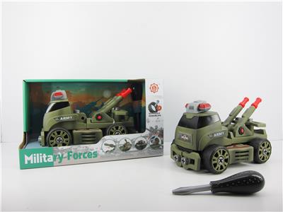 滑行功能带灯光音乐DIY自装积木军事系列双排高射炮运输车（不带人物） - OBL820146