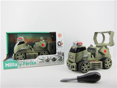 惯性功能带灯光音乐DIY自装积木军事系列雷达信号运输车（不带人物） - OBL820152