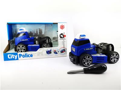 SLIDING FEATURE WITH LIGHT MUSIC DIY SELF-LOADING BUILDING BLOCKS CITY POLICE TRAILER (WITHOUT CHARACTERS) - OBL820182