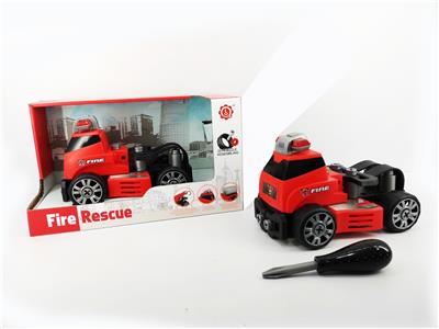 SLIDING FEATURE WITH LIGHTING MUSIC DIY SELF-LOADING BUILDING BLOCKS FIRE RESCUE TRAILER (WITHOUT CHARACTERS) - OBL820183