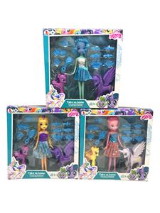 搪胶大号太阳马加独角马加主题9寸实身柔柔马妹带6款马发夹3款皇冠和马梳 - OBL822171