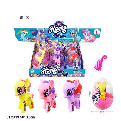 高挡PVC塑料大蛋塑料独角兽马带马贴纸 三款三色混装 6PCS - OBL822334