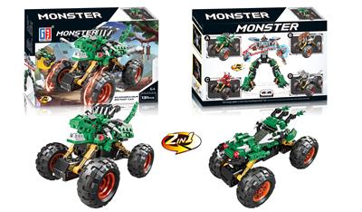 Puzzle building block double treasure box return force 4x4 high foot double crown dragon dinosaur suv (131pcs) - OBL823110
