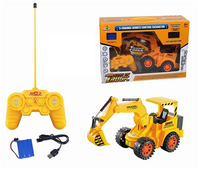 遥控特技灯光工程车（挖掘机、5通带七彩灯、配带3.6V充电电池和USB充电线) - OBL833237