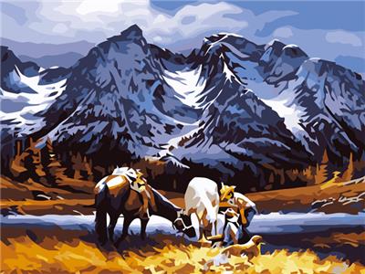 DIY digital oil painting Under the Snowy Mountains love affair. - OBL834954