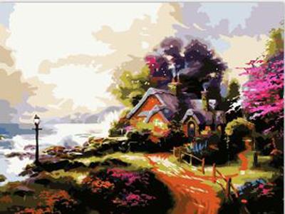 DIY digital painting cottage by the sea - OBL834976
